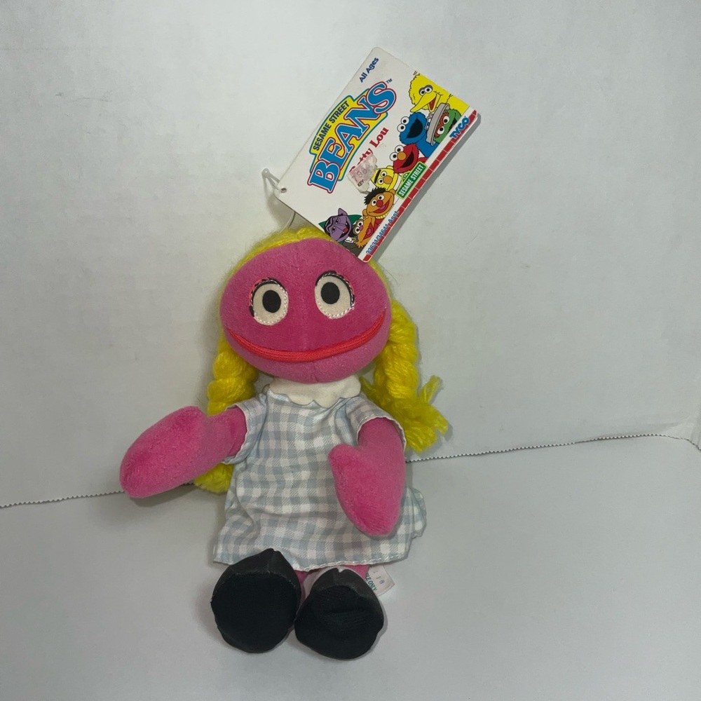 Betty Lou Bean Bag Plush Doll Sesame Street Blonde Pigtails Tyco Beans 8” Rare